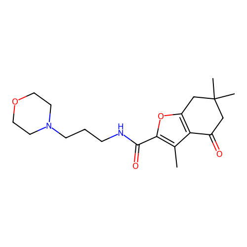 3,6,6-trimethyl-N-[3-(morpholin-4-yl)propyl]-4-oxo-4,5,6,7-tetrahydro-1-benzofuran-2-carboxamide structure