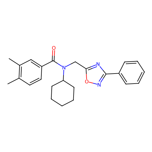 N-cyclohexyl-3,4-dimethyl-N-[(3-phenyl-1,2,4-oxadiazol-5-yl)methyl]benzamide structure