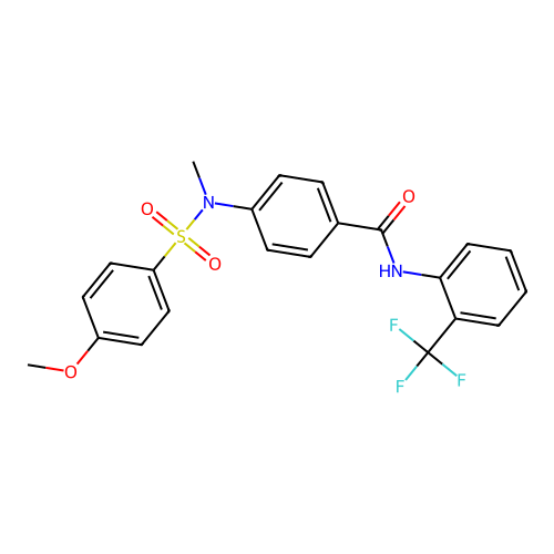 4-[(4-methoxyphenyl)sulfonyl-methylamino]-N-[2-(trifluoromethyl)phenyl]benzamide structure