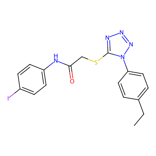 2-[1-(4-ethylphenyl)tetrazol-5-yl]sulfanyl-N-(4-iodophenyl)acetamide structure