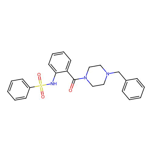 N-[2-(4-benzylpiperazine-1-carbonyl)phenyl]benzenesulfonamide structure