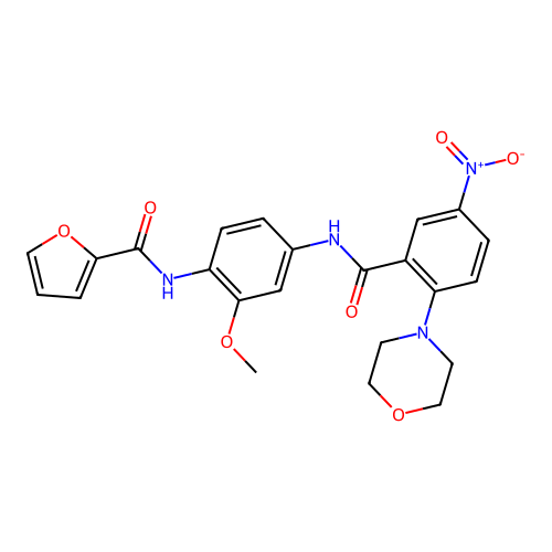 N-[2-methoxy-4-[(2-morpholin-4-yl-5-nitrobenzoyl)amino]phenyl]furan-2-carboxamide structure