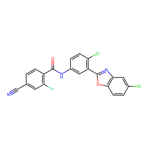 N-[4-chloro-3-(5-chloro-1,3-benzoxazol-2-yl)phenyl]-4-cyano-2-fluorobenzamide structure