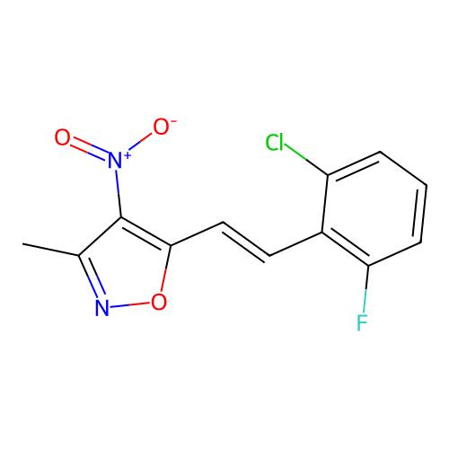 5-[(E)-2-(2-chloro-6-fluorophenyl)ethenyl]-3-methyl-4-nitro-1,2-oxazole structure