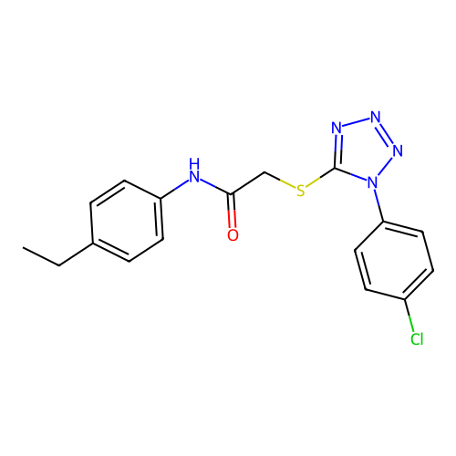 2-[1-(4-chlorophenyl)tetrazol-5-yl]sulfanyl-N-(4-ethylphenyl)acetamide structure