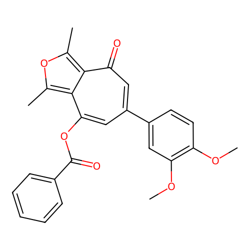6-(3,4-dimethoxyphenyl)-1,3-dimethyl-4-oxo-4H-cyclohepta[c]furan-8-yl benzoate structure