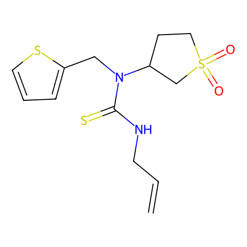 1-(1,1-Dioxothiolan-3-yl)-3-prop-2-enyl-1-(thiophen-2-ylmethyl)thiourea structure