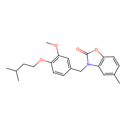 3-(4-(isopentyloxy)-3-methoxybenzyl)-5-methylbenzo[d]oxazol-2(3H)-one structure