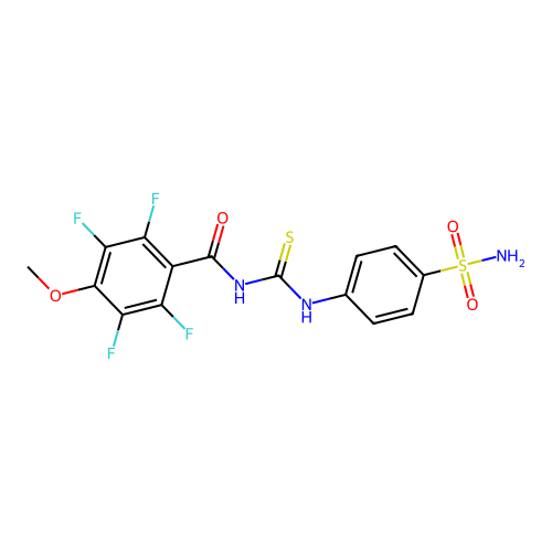 2,3,5,6-tetrafluoro-4-methoxy-N-[(4-sulfamoylphenyl)carbamothioyl]benzamide structure