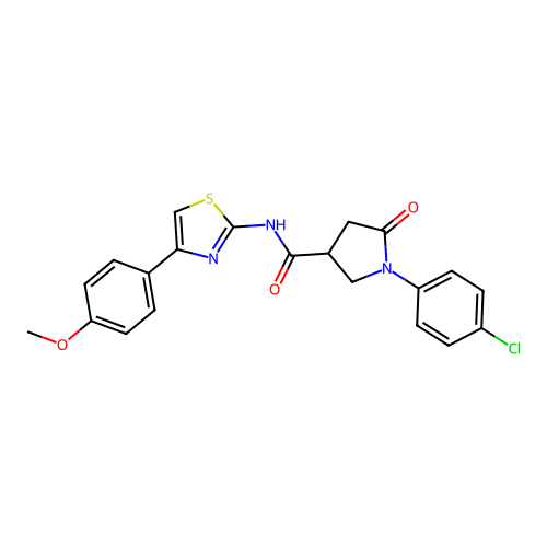 1-(4-chlorophenyl)-N-[4-(4-methoxyphenyl)-1,3-thiazol-2-yl]-5-oxopyrrolidine-3-carboxamide structure