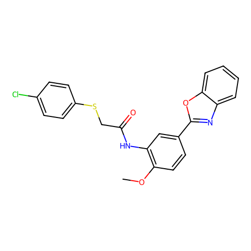 N-[5-(1,3-benzoxazol-2-yl)-2-methoxyphenyl]-2-(4-chlorophenyl)sulfanylacetamide structure