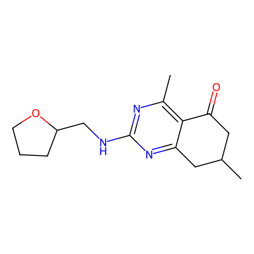 4,7-dimethyl-2-[(tetrahydrofuran-2-ylmethyl)amino]-7,8-dihydroquinazolin-5(6H)-one structure
