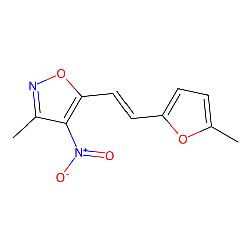 3-Methyl-5-[2-(5-methyl-2-furyl)vinyl]-4-nitroisoxazole structure
