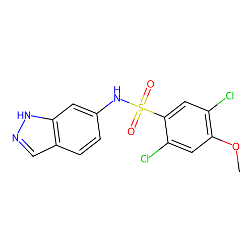 1H-indazol-6-yl[(2,5-dichloro-4-methoxyphenyl)sulfonyl]amine structure