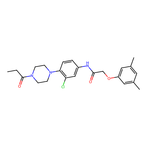 N-[3-chloro-4-(4-propanoylpiperazin-1-yl)phenyl]-2-(3,5-dimethylphenoxy)acetamide structure