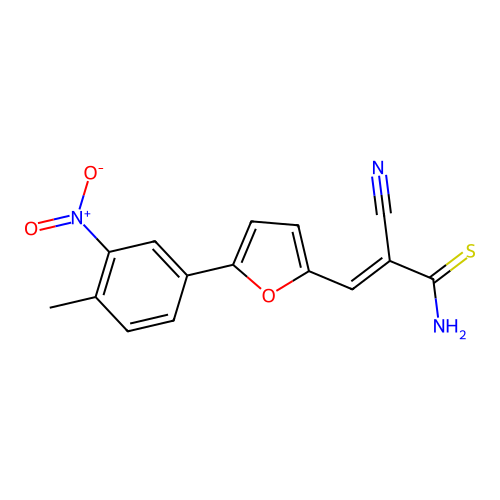 (E)-2-cyano-3-(5-(4-methyl-3-nitrophenyl)furan-2-yl)prop-2-enethioamide structure