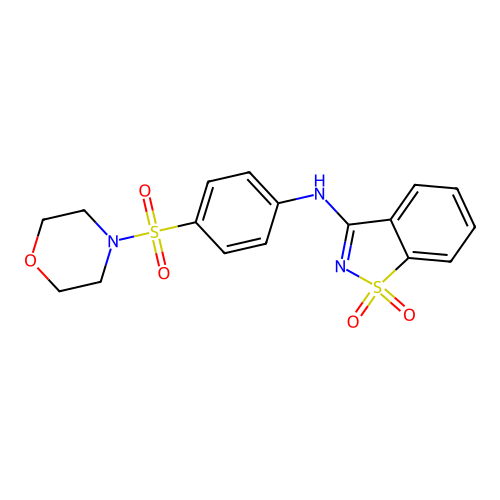 N-(4-morpholin-4-ylsulfonylphenyl)-1,1-dioxo-1,2-benzothiazol-3-amine structure
