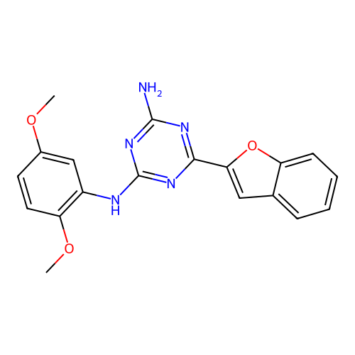 6-(1-benzofuran-2-yl)-N-(2,5-dimethoxyphenyl)-1,3,5-triazine-2,4-diamine structure