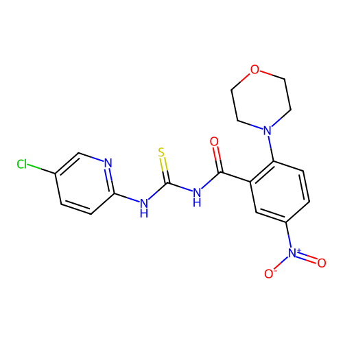 N-[(5-chloropyridin-2-yl)carbamothioyl]-2-morpholin-4-yl-5-nitrobenzamide structure
