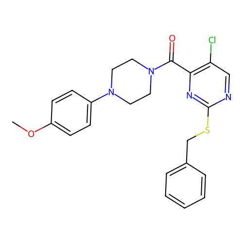 (2-benzylsulfanyl-5-chloropyrimidin-4-yl)-[4-(4-methoxyphenyl)piperazin-1-yl]methanone structure