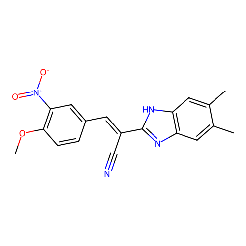 (2E)-2-(5,6-dimethyl-1H-benzimidazol-2-yl)-3-(4-methoxy-3-nitrophenyl)prop-2-enenitrile structure