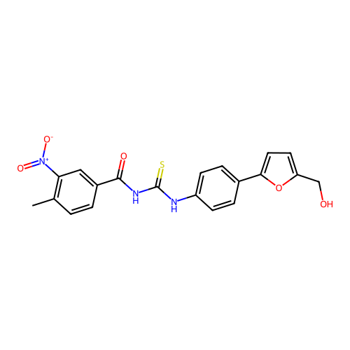 N-[[4-[5-(hydroxymethyl)furan-2-yl]phenyl]carbamothioyl]-4-methyl-3-nitrobenzamide structure
