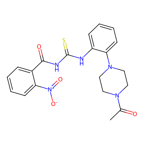 N-[[2-(4-acetylpiperazin-1-yl)phenyl]carbamothioyl]-2-nitrobenzamide structure