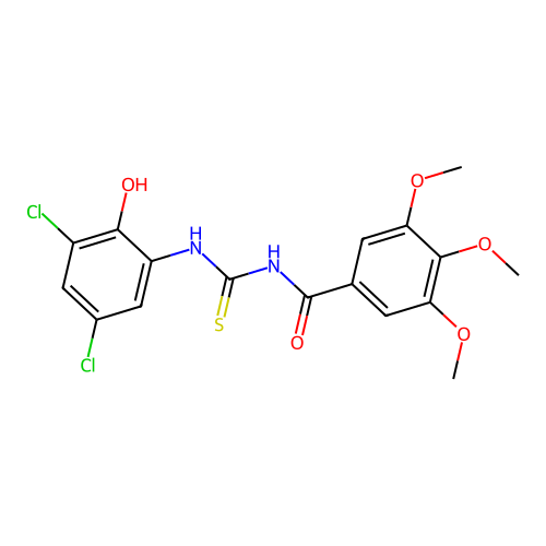 N-[(3,5-dichloro-2-hydroxyphenyl)carbamothioyl]-3,4,5-trimethoxybenzamide structure