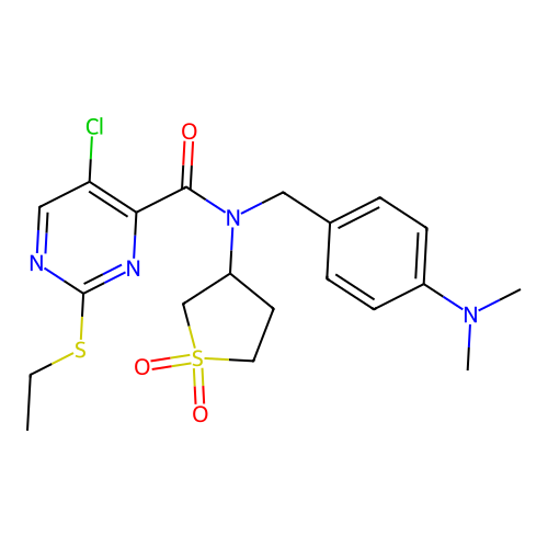 5-chloro-N-[(4-dimethylaminophenyl)methyl]-N-(1,1-dioxothiolan-3-yl)-2-ethylsulfanylpyrimidine-4-carboxamide structure