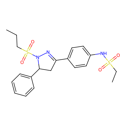 N-[4-(3-phenyl-2-propylsulfonyl-3,4-dihydropyrazol-5-yl)phenyl]ethanesulfonamide structure