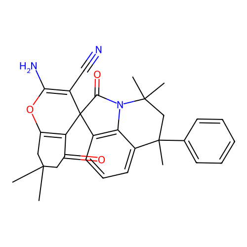 2-amino-4',4',6',7,7-pentamethyl-2',5-dioxo-6'-phenyl-5,5',6,6',7,8-hexahydro-4'H-spiro[chromene-4,1'-pyrrolo[3,2,1-ij]quinoline]-3-carbonitrile structure