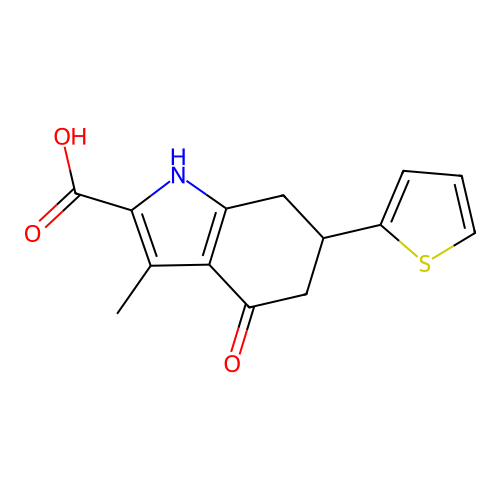 3-methyl-4-oxo-6-(thiophen-2-yl)-4,5,6,7-tetrahydro-1H-indole-2-carboxylic acid structure