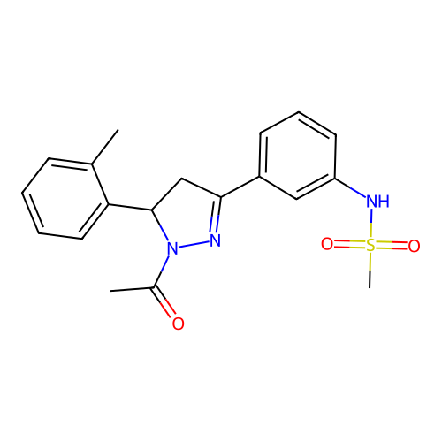 N-(3-(1-acetyl-5-(o-tolyl)-4,5-dihydro-1H-pyrazol-3-yl)phenyl)methanesulfonamide structure