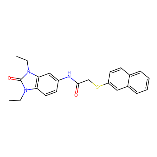 N-(1,3-diethyl-2-oxobenzimidazol-5-yl)-2-naphthalen-2-ylsulfanylacetamide structure