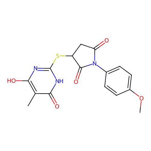 3-[(4,6-dihydroxy-5-methylpyrimidin-2-yl)sulfanyl]-1-(4-methoxyphenyl)pyrrolidine-2,5-dione structure