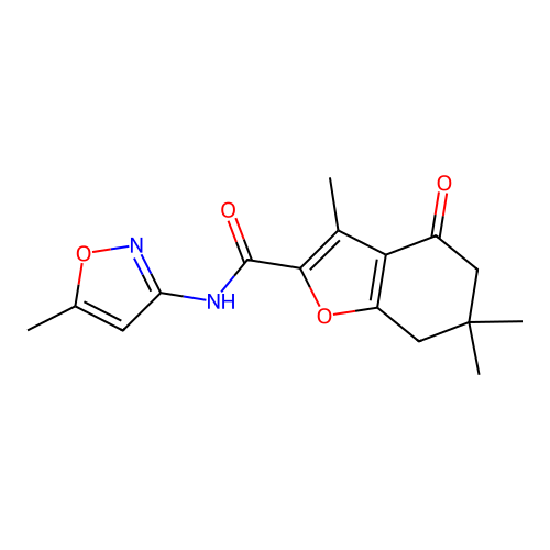 3,6,6-trimethyl-N-(5-methyl-1,2-oxazol-3-yl)-4-oxo-4,5,6,7-tetrahydro-1-benzofuran-2-carboxamide structure