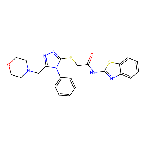 N-(1,3-benzothiazol-2-yl)-2-[[5-(morpholin-4-ylmethyl)-4-phenyl-1,2,4-triazol-3-yl]sulfanyl]acetamide structure
