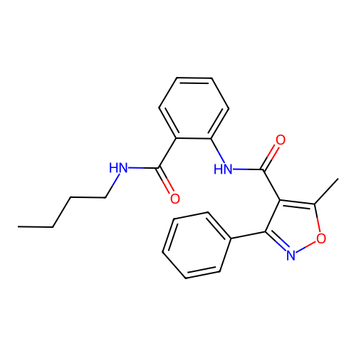 N-[2-(butylcarbamoyl)phenyl]-5-methyl-3-phenyl-1,2-oxazole-4-carboxamide structure