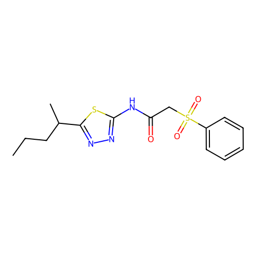 2-(benzenesulfonyl)-N-(5-pentan-2-yl-1,3,4-thiadiazol-2-yl)acetamide structure