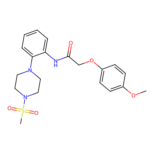 2-(4-methoxyphenoxy)-N-[2-(4-methylsulfonylpiperazin-1-yl)phenyl]acetamide structure