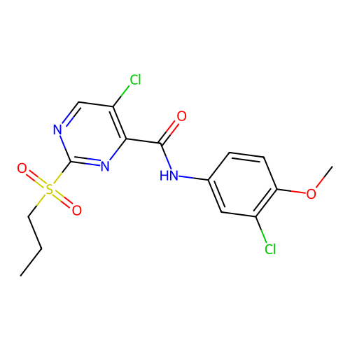 5-chloro-N-(3-chloro-4-methoxyphenyl)-2-propylsulfonylpyrimidine-4-carboxamide structure