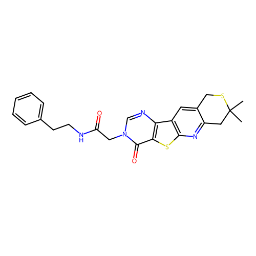 2-(8,8-dimethyl-4-oxo-4,7,8,10-tetrahydro-3H-thiopyrano[3'',4'':5',6']pyrido[3',2':4,5]thieno[3,2-d]pyrimidin-3-yl)-N-phenethylacetamide structure
