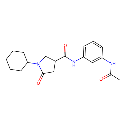 1-cyclohexyl-N-(3-acetamidophenyl)-5-oxopyrrolidine-3-carboxamide structure
