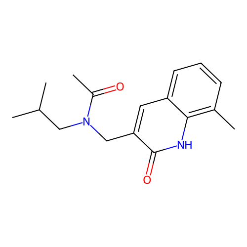 N-[(8-methyl-2-oxo-1H-quinolin-3-yl)methyl]-N-(2-methylpropyl)acetamide structure