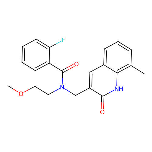 2-fluoro-N-(2-methoxyethyl)-N-[(8-methyl-2-oxo-1H-quinolin-3-yl)methyl]benzamide structure