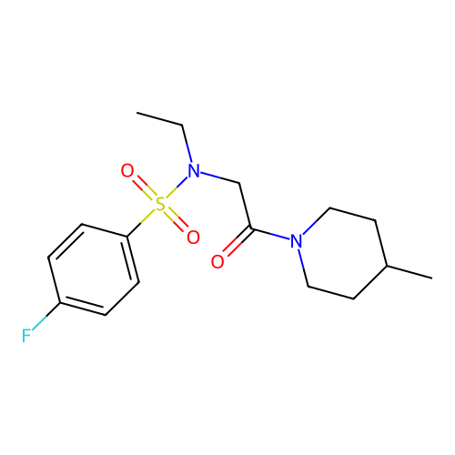 N-ethyl-4-fluoro-N-[2-(4-methylpiperidin-1-yl)-2-oxoethyl]benzenesulfonamide structure
