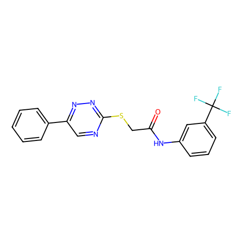 2-[(6-phenyl-1,2,4-triazin-3-yl)sulfanyl]-N-[3-(trifluoromethyl)phenyl]acetamide structure