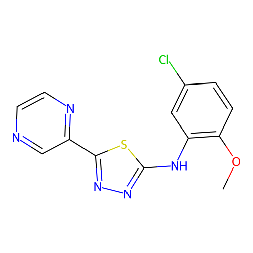 N-(5-chloro-2-methoxyphenyl)-5-(pyrazin-2-yl)-1,3,4-thiadiazol-2-amine structure