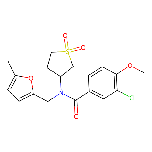 3-chloro-N-(1,1-dioxidotetrahydrothiophen-3-yl)-4-methoxy-N-[(5-methylfuran-2-yl)methyl]benzamide structure