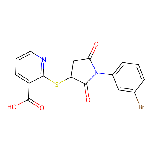 2-((1-(3-Bromophenyl)-2,5-dioxopyrrolidin-3-yl)thio)nicotinic acid structure